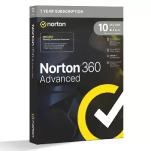 Image of NortonLifeLock 360 Advanced 1x 10 Device 1 Year Retail Licence -...