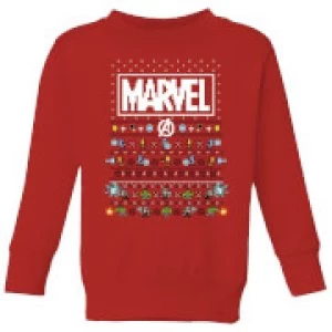 Image of Marvel Avengers Pixel Art Kids Christmas Sweatshirt - Red - 3-4 Years