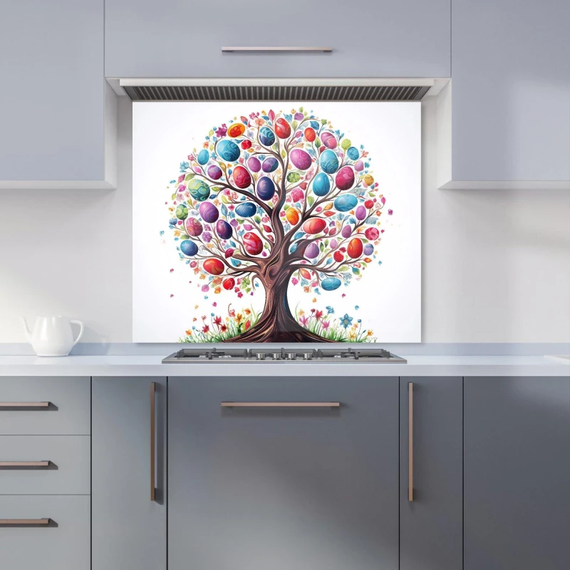 Image of Warren Reed - Designer Whimsical Easter Egg Tree Kitchen Splashback Size: 900mm x 650mm Multicolor Unisex 900mm x 650mm