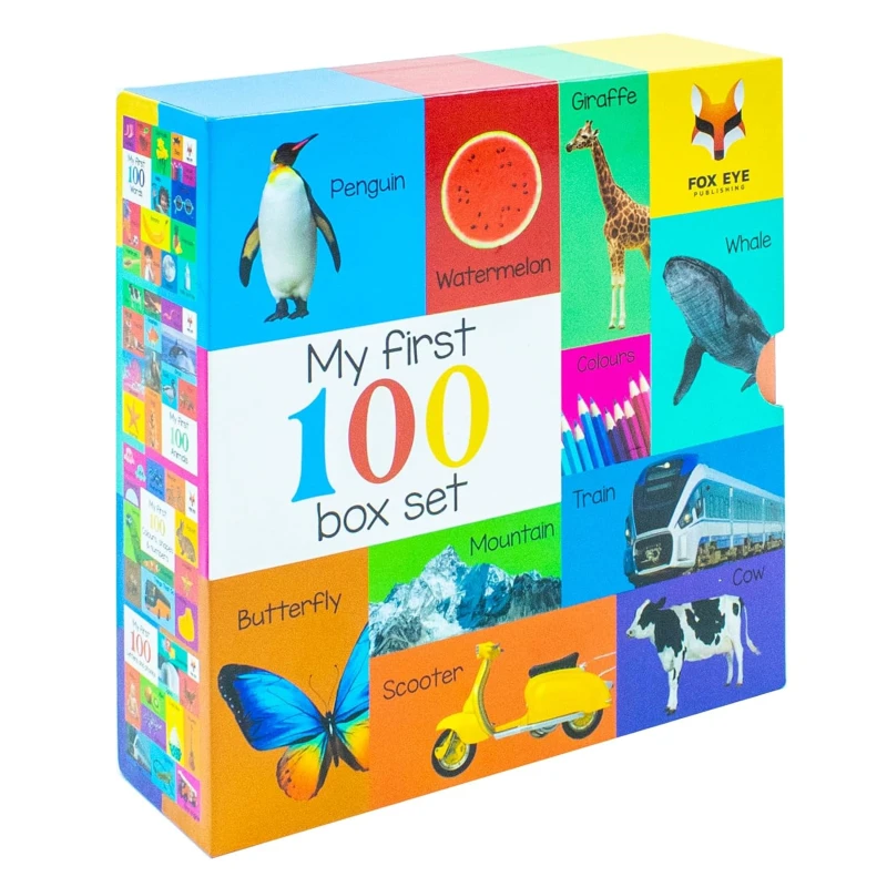 Image of My First 100 Words Box Set 4 Board Books Collection Set Words, Animals, Colours Fox Eye Publishing Books