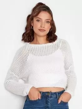 Image of Long Tall Sally Mesh Stitch Wide Neck Jumper - White, Size 18-20, Women