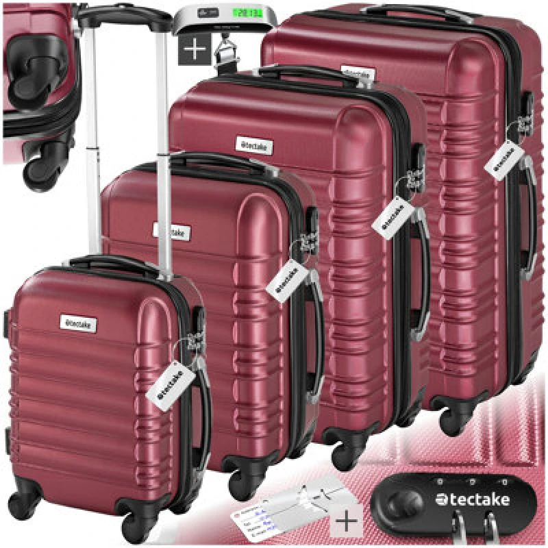 Image of Tectake Suitcase Set Mila - 4 Hard-Shell Suitcases, Including Luggage Scales And Tags - Burgundy