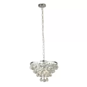 Image of Michelle 4 Light Round Chrome Ceiling Pendant with Rain Drop Glass Balls