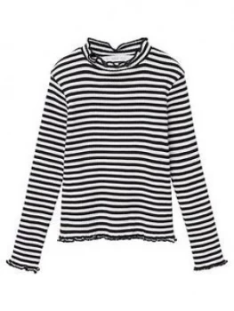 Image of Mango Girls Striped Roll Neck Long Sleeve T-Shirt - Black/White