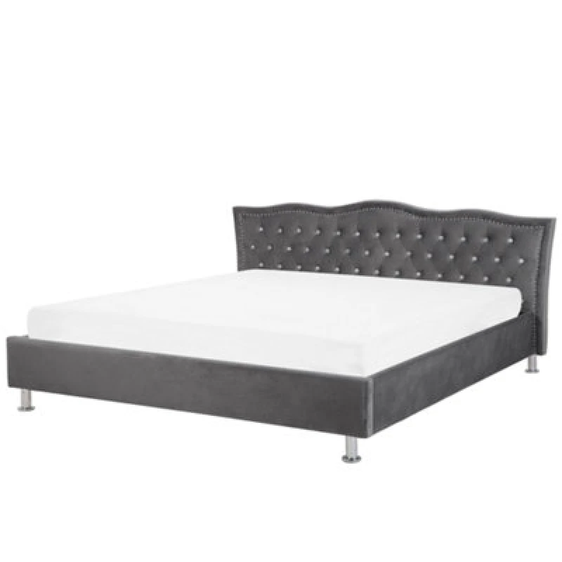 Image of Beliani Bed Velvet Metz 180 X 200 Cm (Eu Super King) Dark Grey