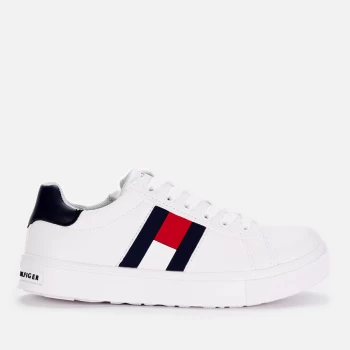 Image of Tommy Hilfiger Boys' Low Top Flag Trainers - White/White/Blue - UK 13 Kids