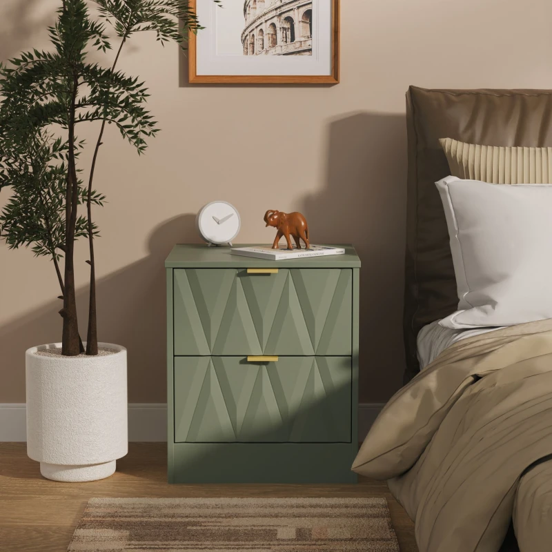 Image of Welcome Furniture Ready Assembled Las Vegas 2 Drawer Bedside Cabinet In Reed Green LVF005RGRG