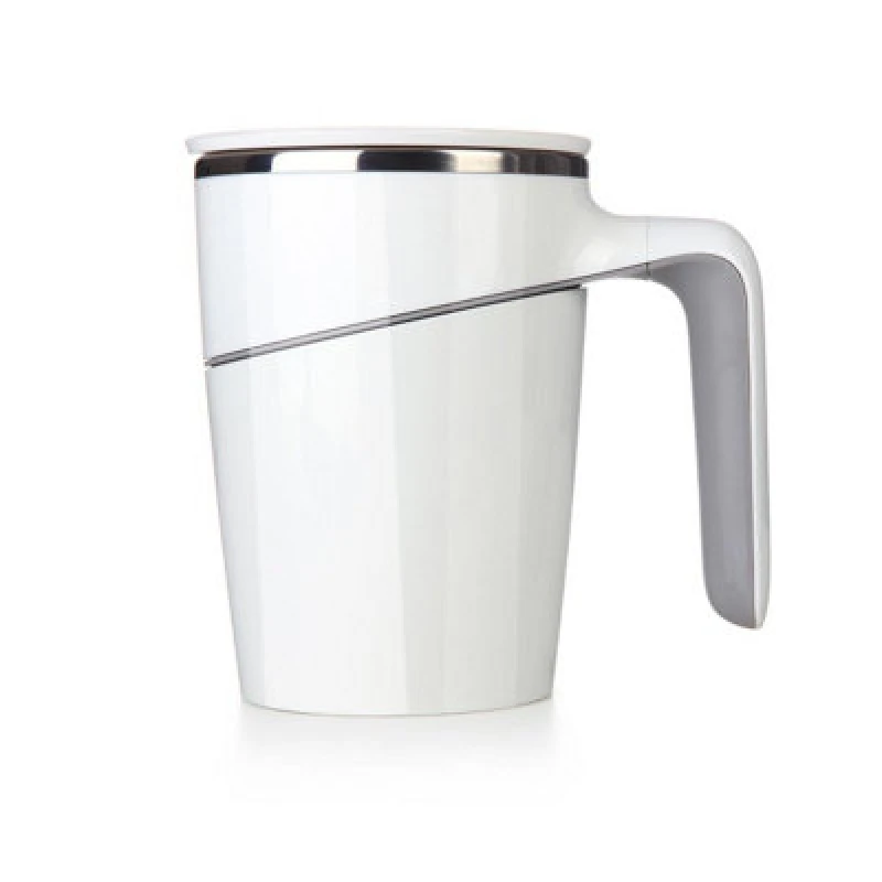 Image of White Spill Resistant Mug - Non-Tip Vacuum Cup With Stainless Steel Double Walled Insulated Interior & Fitted Lid - 450Ml Capacity