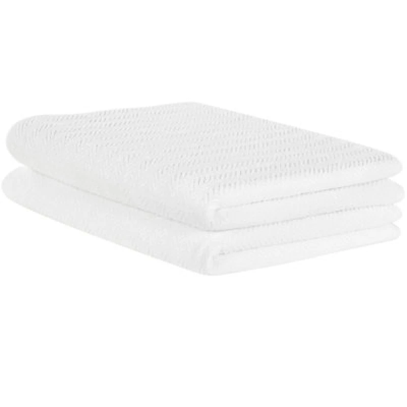 Image of Beliani Set Of 2 Towels Mitiaro Terry Cotton White