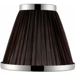 Image of 6' Luxury Round Tapered Lamp Shade Brown Pleated Organza Fabric & Bright Nickel