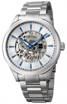Image of Festina Mens Automatic Skeleton Silver Steel Bracelet Watch