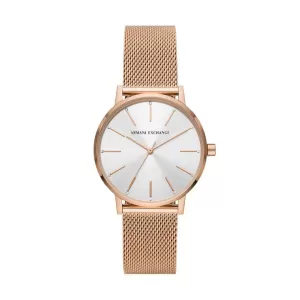 Image of Armani Exchange Womens Three-Hand Rose Gold-Tone Stainless Steel Mesh Watch - Rose Gold