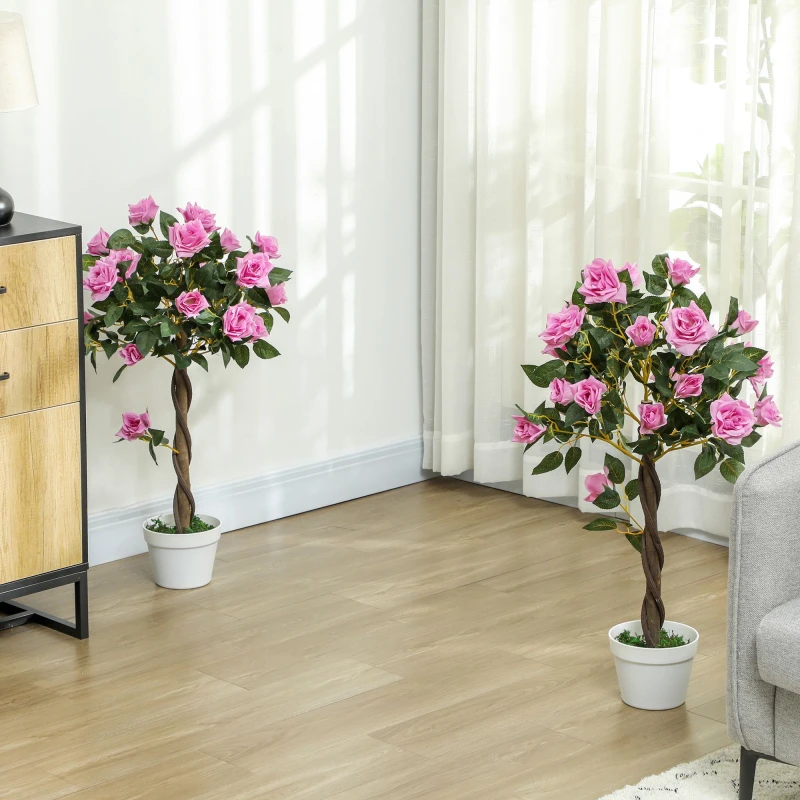 Image of Outsunny Set of 2 90cm Artificial Rose Tree - Fake Decorative Plant - Purple and Green TJ Hughes Yellow 5061025081486