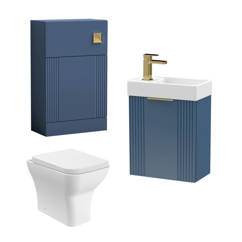 Image of Balterley Cloakroom Fluted Wall Hung Vanity WC Toilet and Tap Blue Brass Blue unisex
