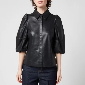 Image of Ted Baker Womens Prins 3/4 Balloon Sleeve Pu Leather Shirt - Black - UK 8