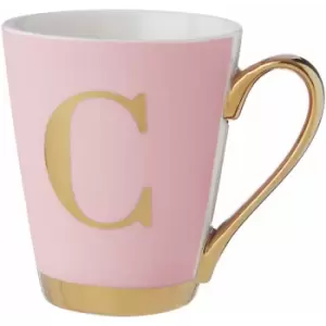 Image of Premier Housewares Pink Frosted Deco C Letter Monogram Espresso Cups / Large Coffee Mugs / Tea Mug With Stylish Golden Trim With Golden Handle 9 x 10
