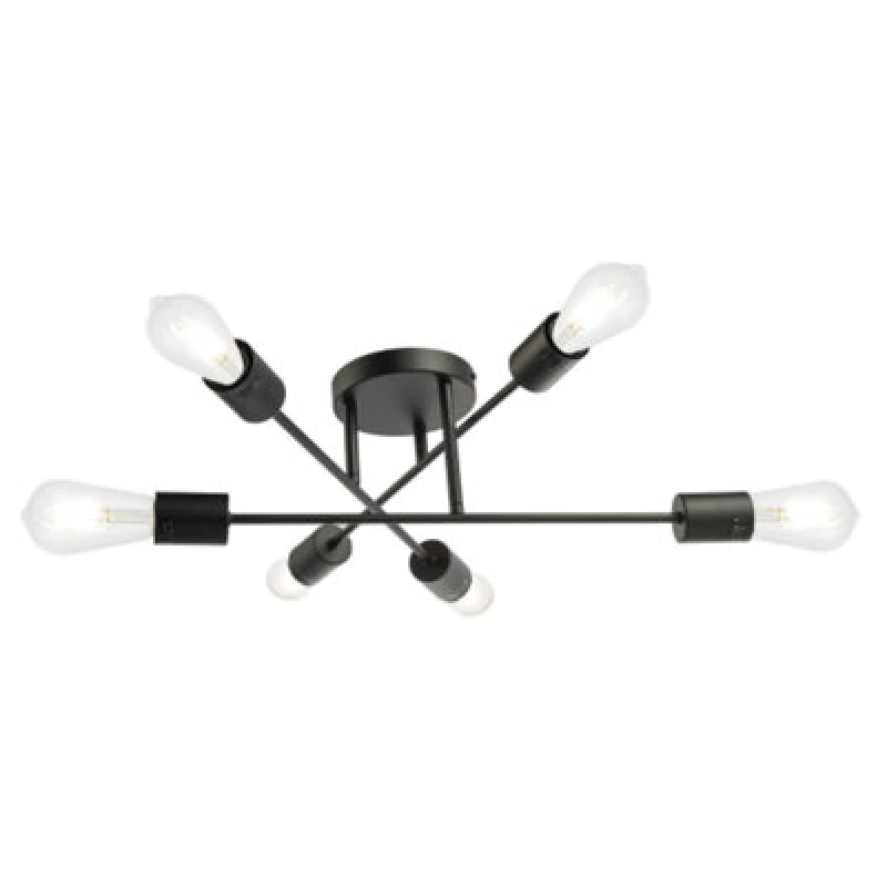 Image of Happy Homewares Industrial Designer Styled Mat Black Ceiling Light With Straight Metal Arms