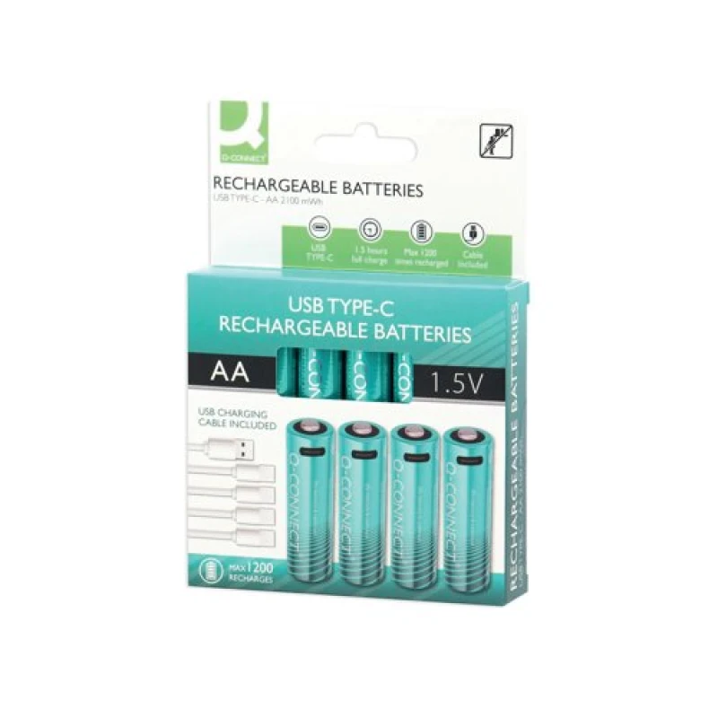 Image of Q-Connect KF14129 Rechargeable AA Batteries (4 Pack)