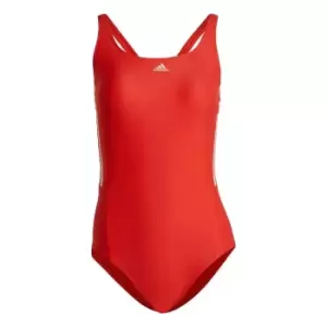Image of adidas Mid 3-Stripes Swimsuit Womens - Bright Red / White