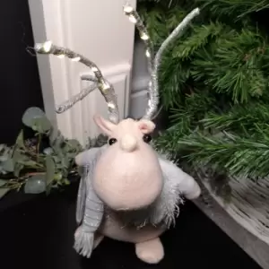 Image of 52cm Battery Operated Plush White Christmas Reindeer with LED Lit Antlers