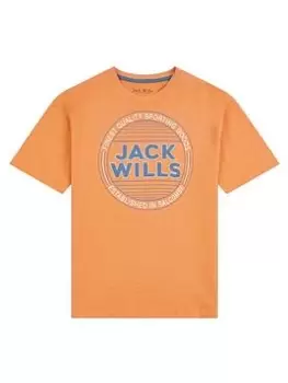 Image of Jack Wills Boys Oversized Stamp Graphic Slub T-Shirt - Muskmelon, Muskmelon, Size 10-11 Years