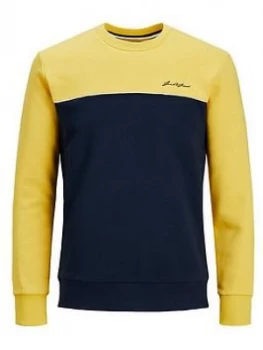 Image of Jack & Jones Junior Boys Colourblock Crew Sweat - Yellow