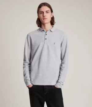 Image of AllSaints Mens Reform Long Sleeve Polo Shirt, Grey, Size: XXL