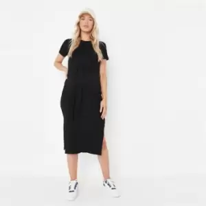 Image of Missguided Ss Belted Rib Midi Dress - Black