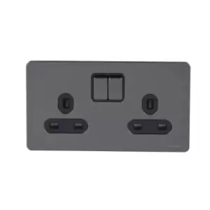 Image of Schneider Electric Ultimate Screwless Flat Plate - Switched Double Power Socket, Double Pole, 13A, GU3420DBBN, Black Nickel with Black Insert