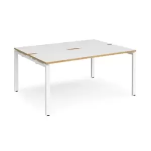 Image of Bench Desk 2 Person Rectangular Desks 1600mm White/Oak Tops With White Frames 1200mm Depth Adapt