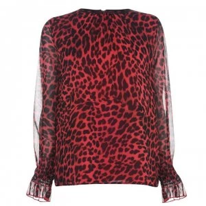 Image of DKNY Long Sleeve Leopard Blouse - RED LEOPARD TBD