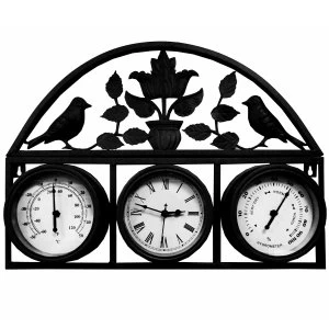 Image of Charles Bentley Shabby Chic Wall Clock with Thermometer and Hygrometer - Black