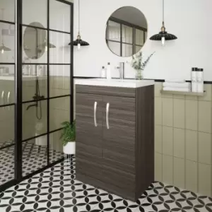Image of Nuie Athena Floor Standing 2-Door Vanity Unit with Basin-2 600mm Wide - Anthracite Woodgrain