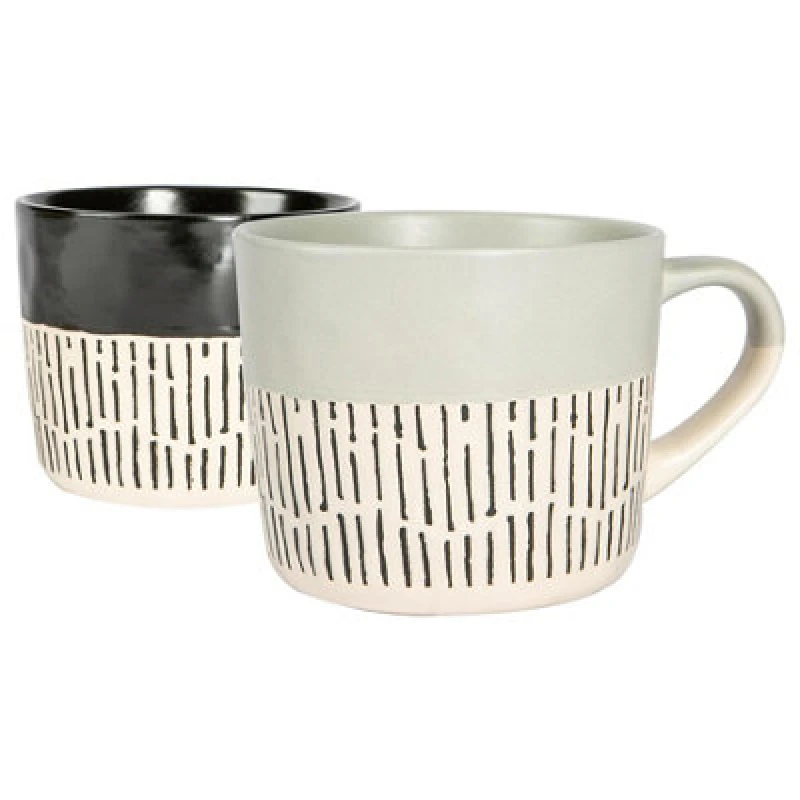 Image of Nicola Spring Ceramic Dipped Dash Coffee Mugs - 475Ml - Black/grey