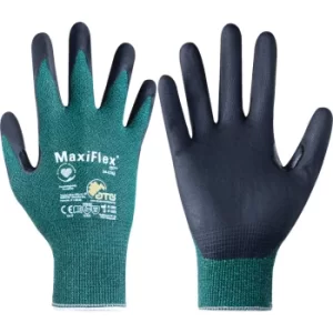 Image of Cut Resistant Gloves, NBR Coated, Black/Green, Size 9