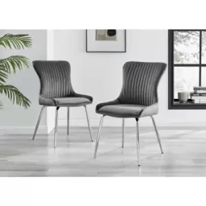 Image of Nora Dark Grey Velvet Silver Leg Dining Chairs (Set of 2)