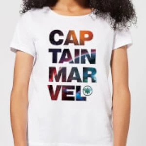 Image of Captain Marvel Space Text Womens T-Shirt - White - S