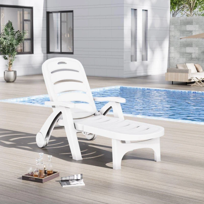 Image of Breeins Outdoor Plastic Foldable Garden Lounger White White L