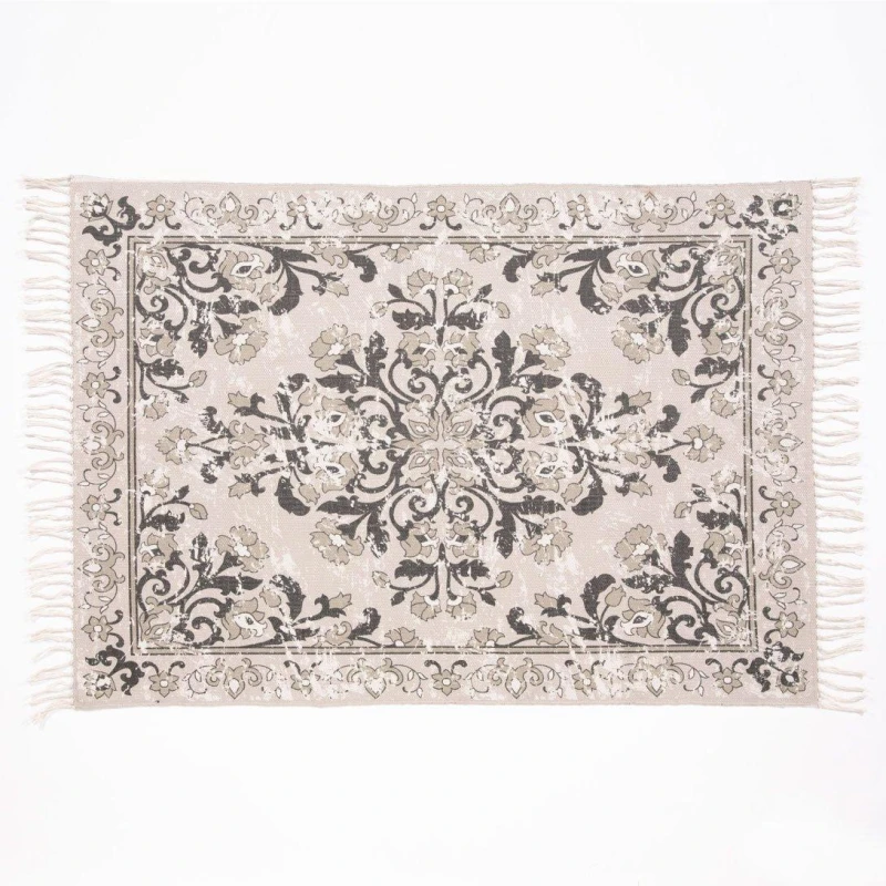 Image of Esselle Kew Antique Printed 160x230cm Grey Rug with Tassel Grey unisex 160x230cm