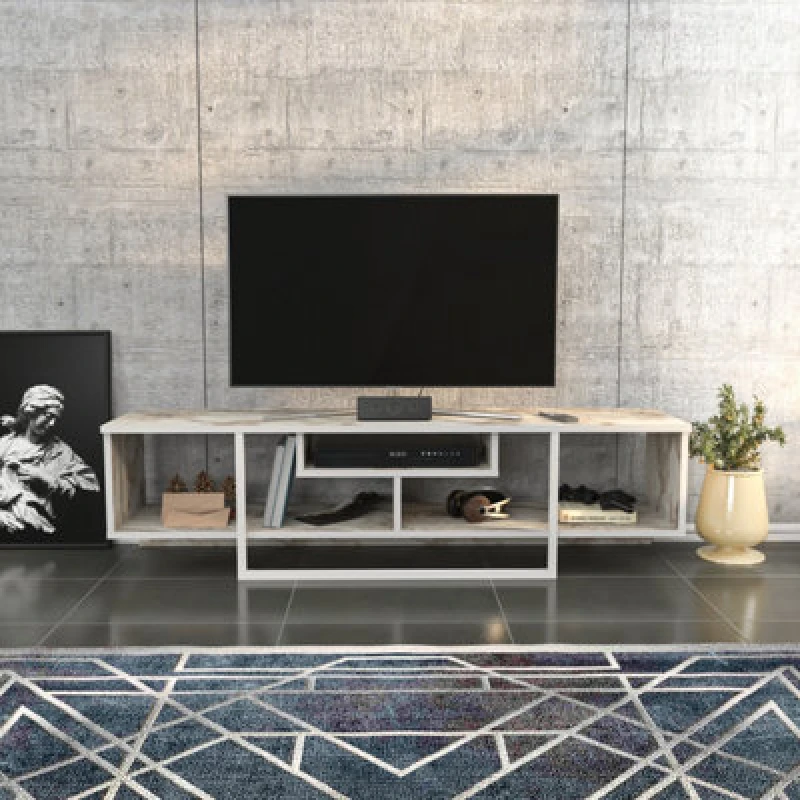 Image of Decorotika Astona TV Stand TV Unit For Tvs Up To 65" White Marbel Effect And White