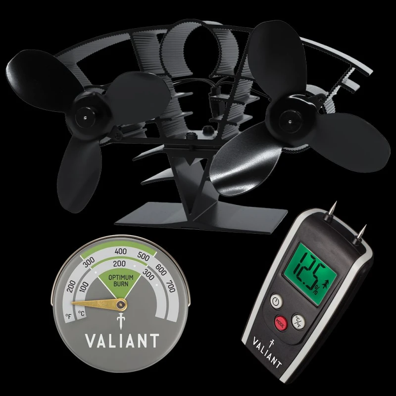 Image of Valiant Valiant Whirlwind Twin Blade Stove Fan, Magnetic Thermometer and Moisture Meter in Green Green One Size Unisex 5061026620660