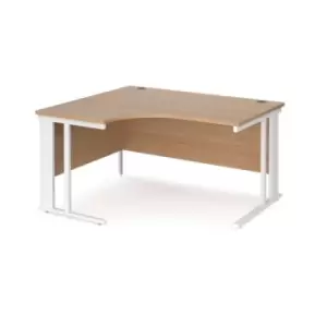Image of Office Desk Left Hand Corner Desk 1400mm Beech Top With White Frame 1200mm Depth Maestro 25 MCM14ELWHB