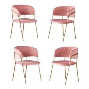 Image of Atarah LUX Velvet Upholstered Dining Chairs Set of 4 - Pink - Pink