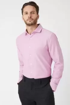 Image of Burgundy Long Sleeve Slim Basket Weave Smart Shirt