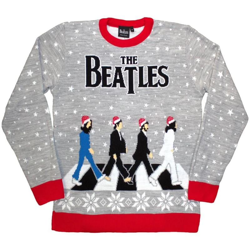 Image of The Beatles The Beatles Men Drop T Abbey Road Christmas Sweatshirt in Grey Size: large Grey L Male 5063750838984