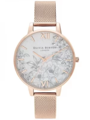 Image of Olivia Burton Terrazzo Florals Pale Rose Gold Mesh Strap Watch...