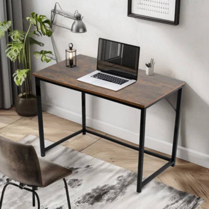Image of House of Home Desk Computer PC Laptop Home Office Work desk 100cm, Study Brown Rustic Style Brown unisex
