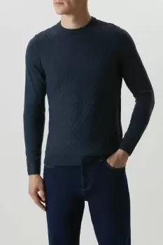 Image of Super Soft Steel Blue Diamond Texture Knitted Crew Neck