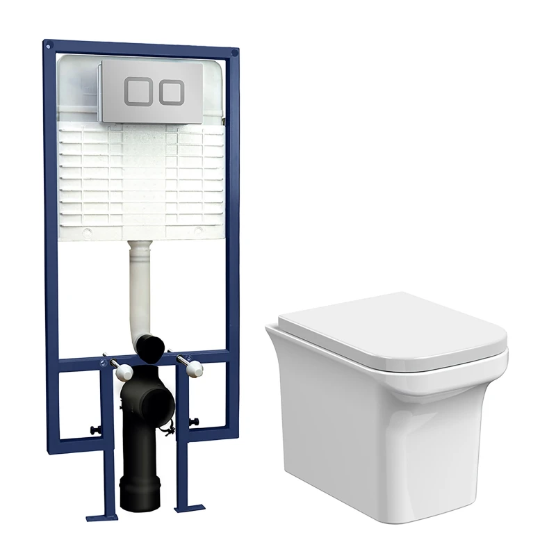 Image of Balterley Faron Soft Square Wall Hung Toilet & Cistern with Plate, 390mm in White White Unisex