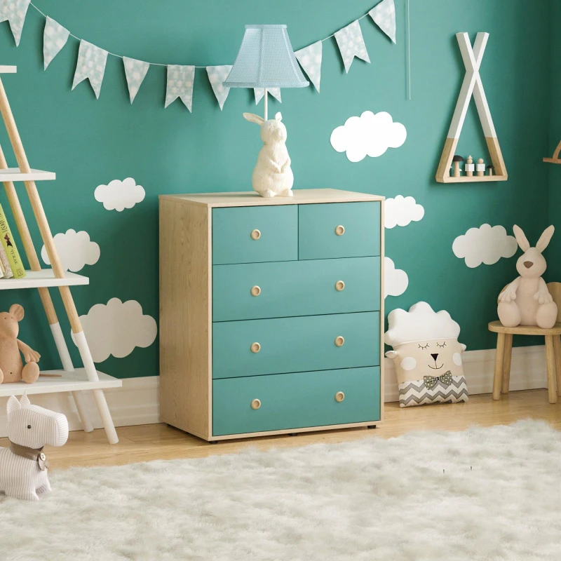 Image of Lassic Junior Vida Neptune 5 Drawer Chest Blue & Oak unisex 5 Drawer